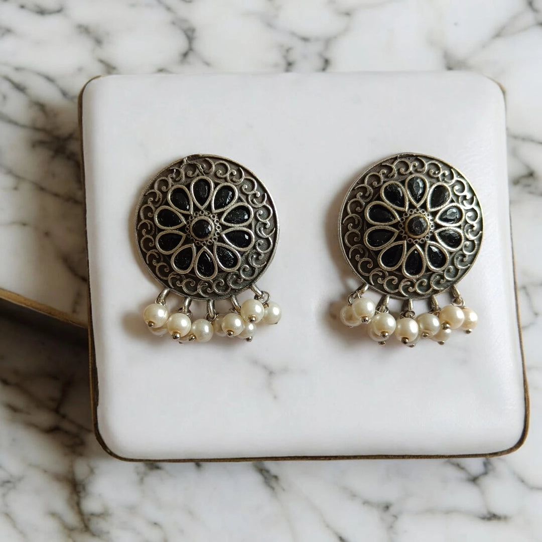 Silver Oxidised Stud Earrings Fida