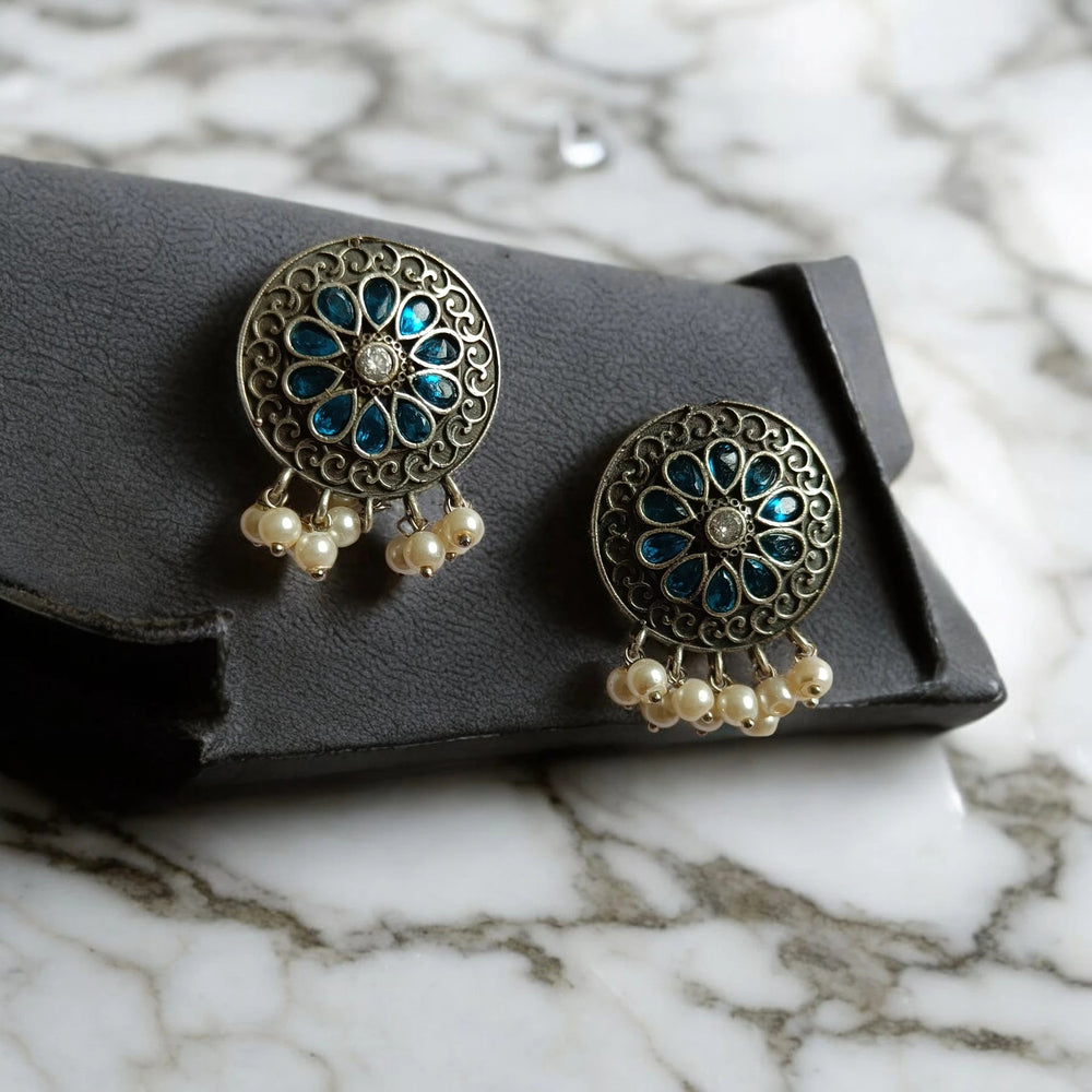 Silver Oxidised Stud Earrings Fida