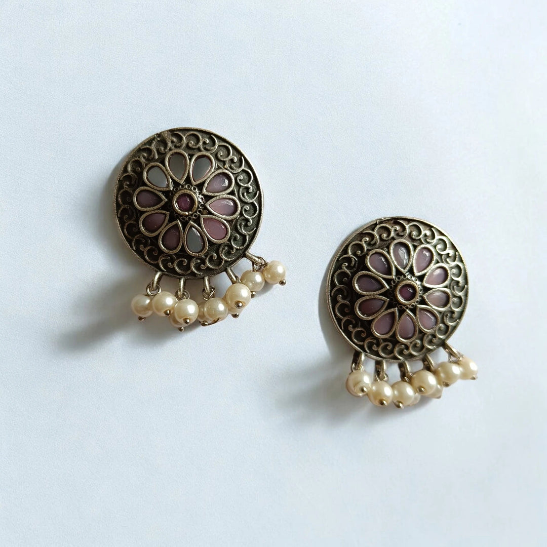 Silver Oxidised Stud Earrings Fida