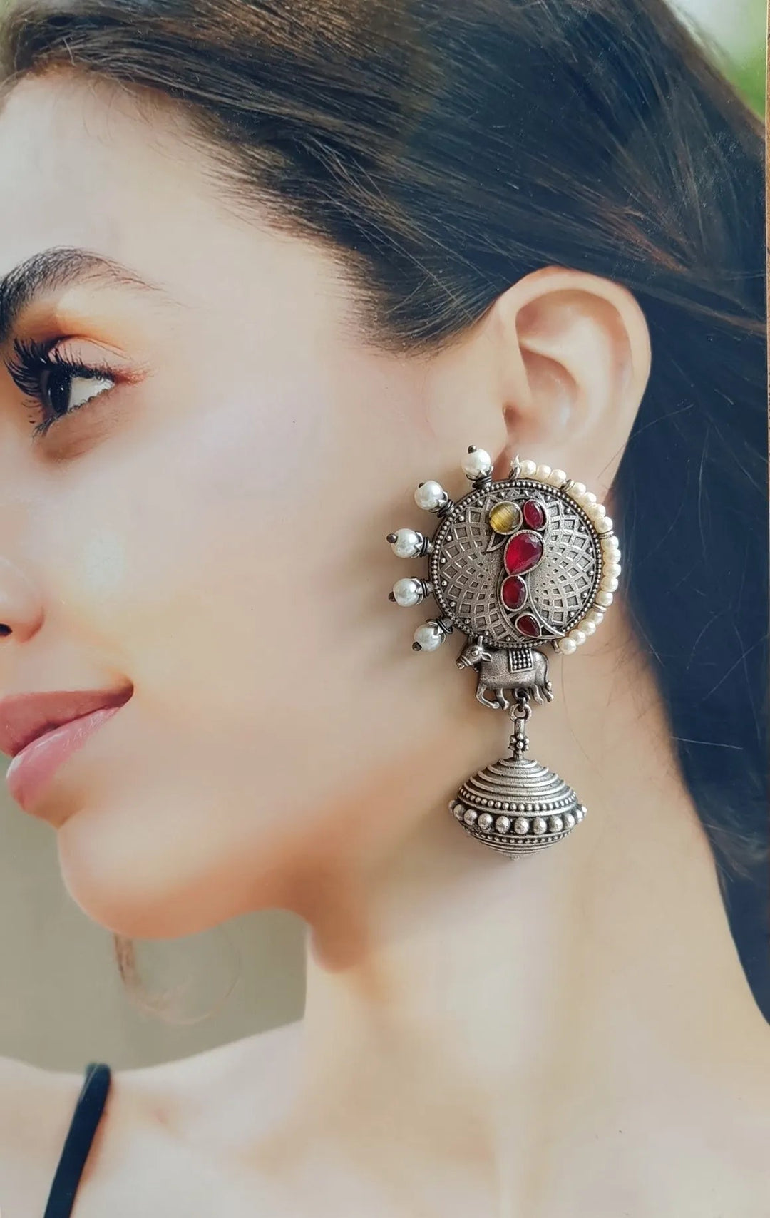 SILVER OXIDISED TIMELESS JUMKA EARRINGS ANVITA