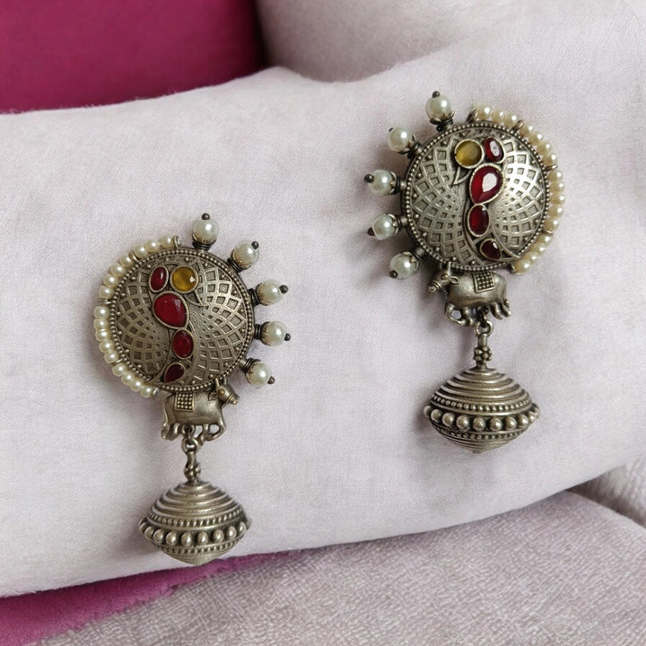 SILVER OXIDISED TIMELESS JUMKA EARRINGS ANVITA