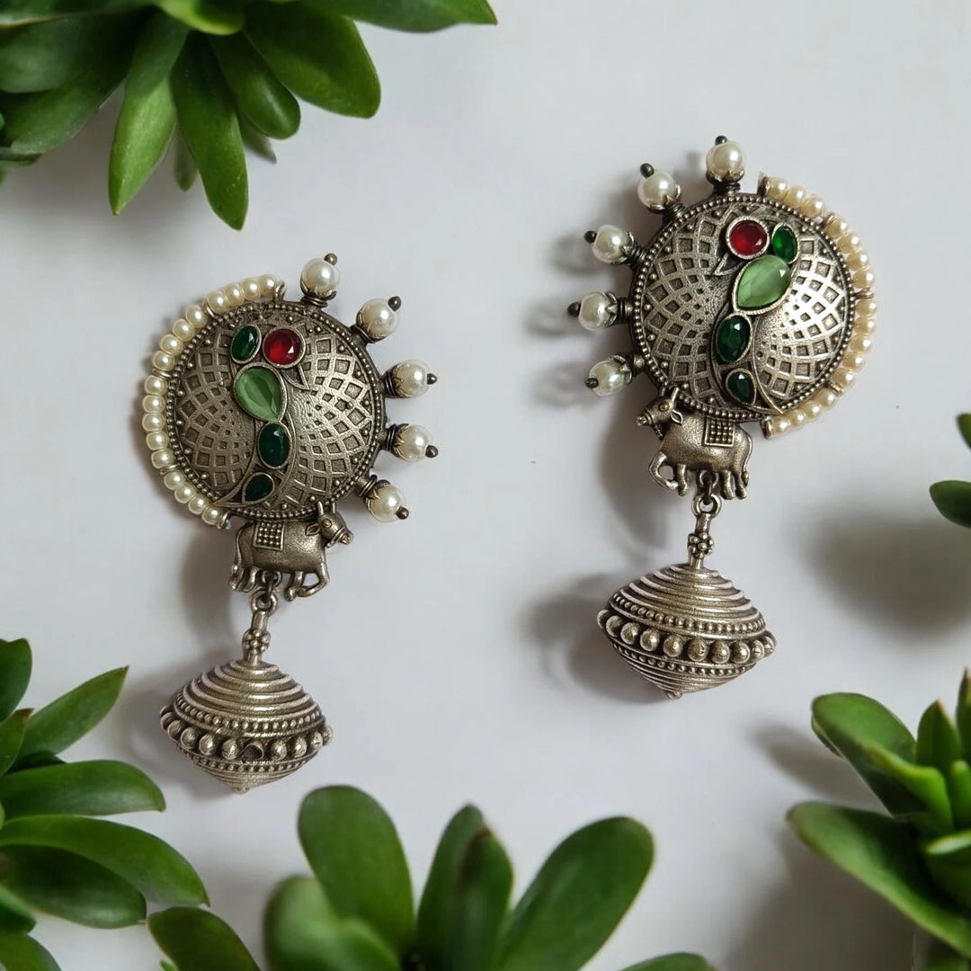 SILVER OXIDISED TIMELESS JUMKA EARRINGS ANVITA