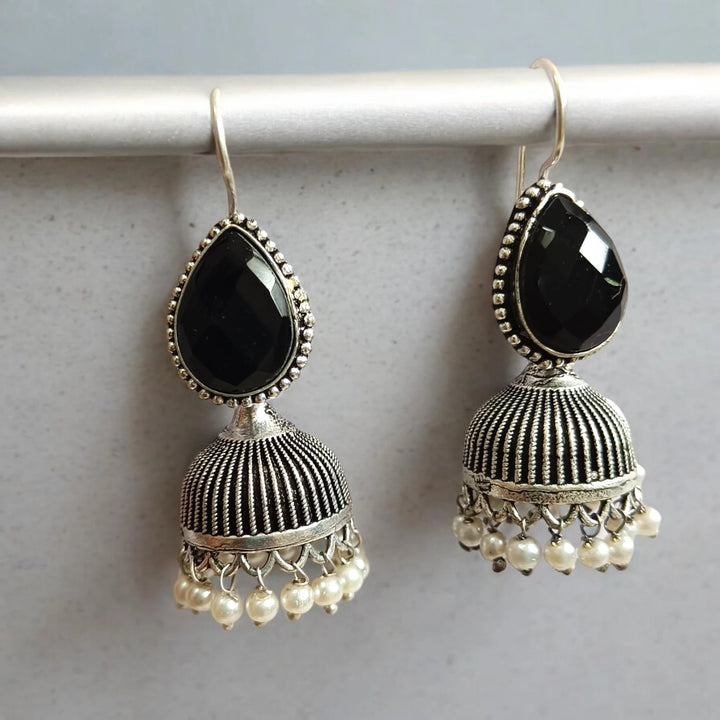 TELANAARI SILVER OXIDISED CLASSIC WHIMSY JHUMKI EARRINGS AISHWAIRYA