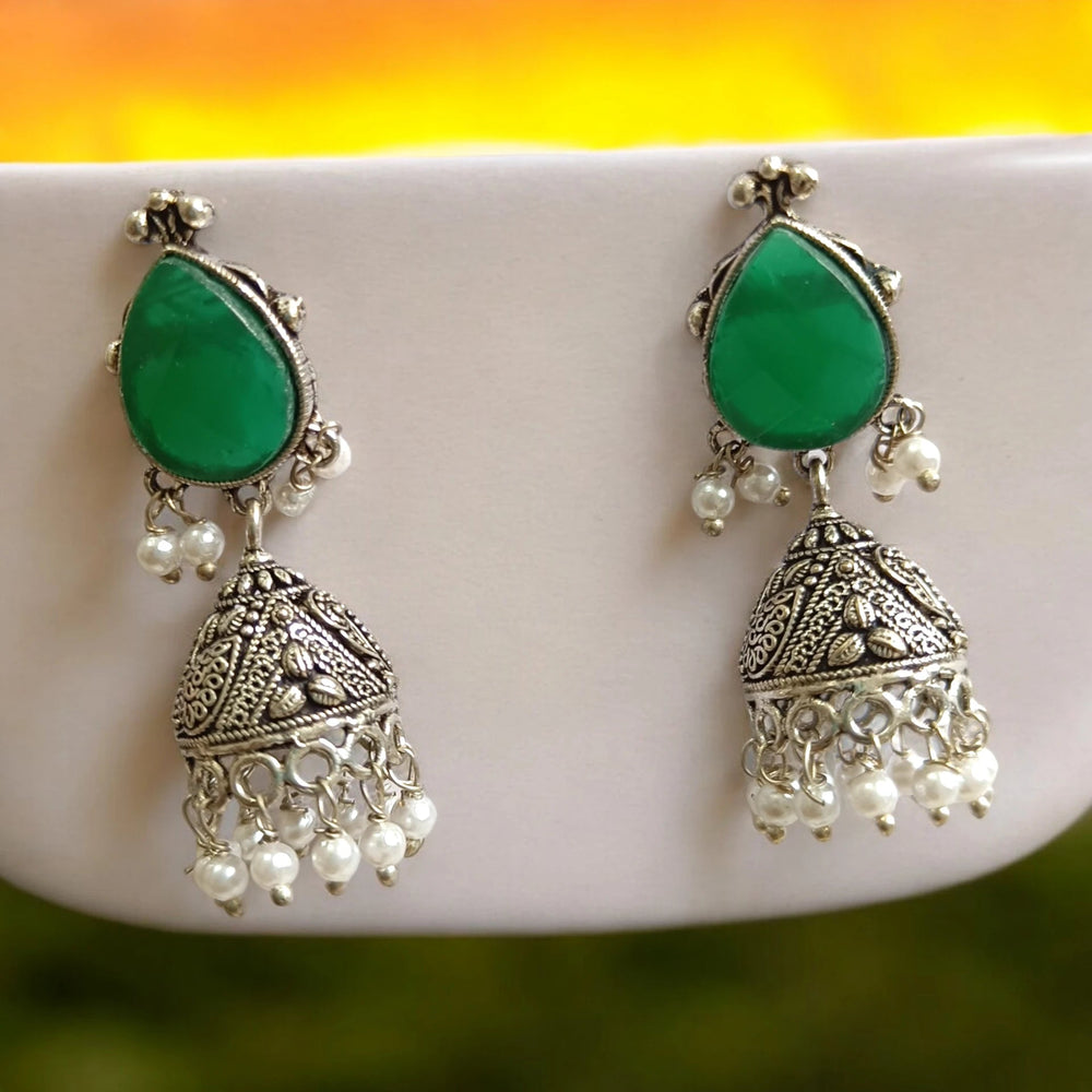 TELANAARI SILVER OXIDISED CLASSIC WHIMSY JHUMKI EARRINGS ARIKA