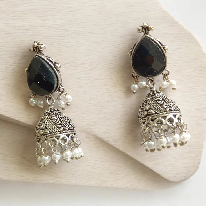 TELANAARI SILVER OXIDISED CLASSIC WHIMSY JHUMKI EARRINGS ARIKA - TelaNaari