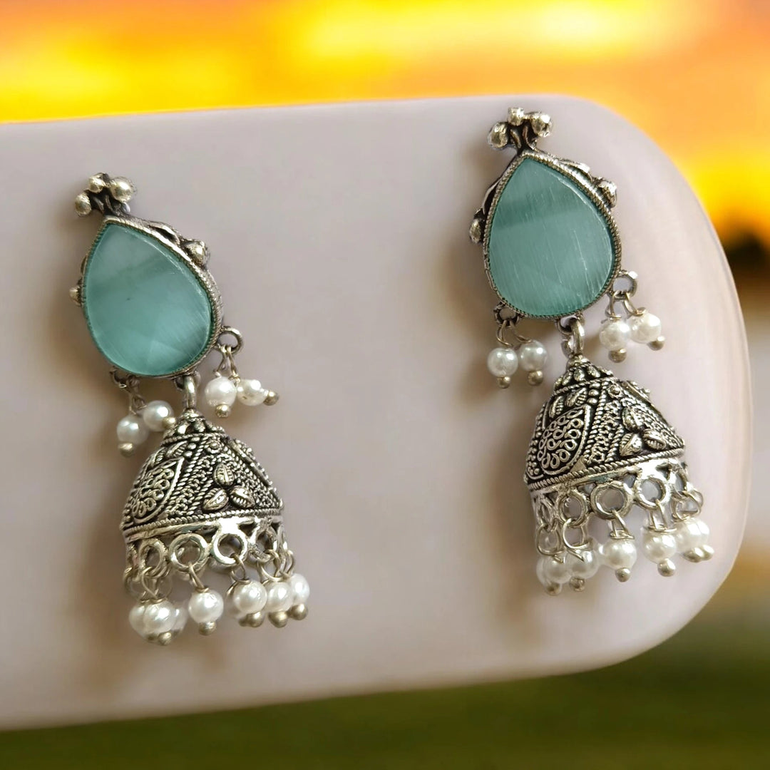 TELANAARI SILVER OXIDISED CLASSIC WHIMSY JHUMKI EARRINGS ARIKA - TelaNaari