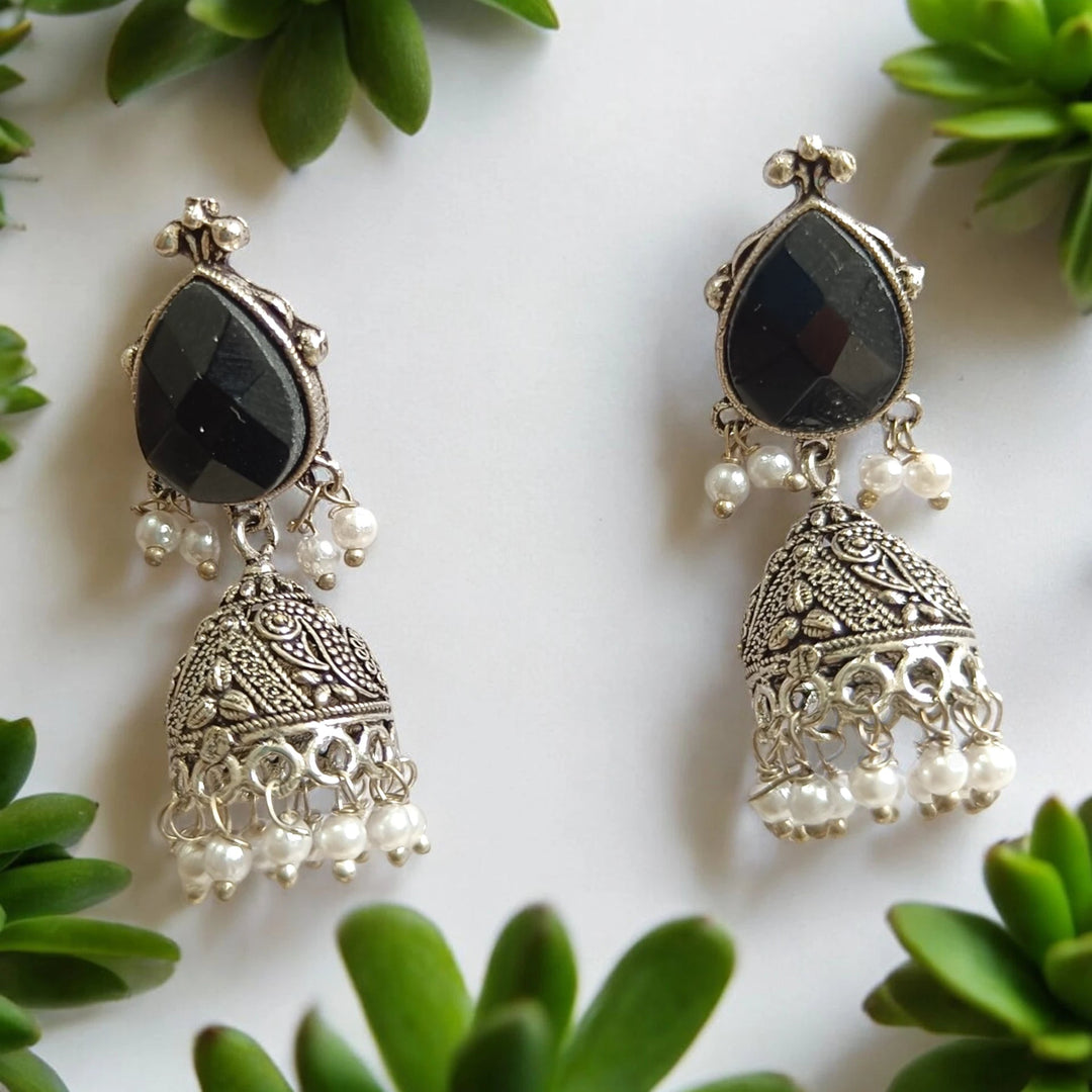 TELANAARI SILVER OXIDISED CLASSIC WHIMSY JHUMKI EARRINGS ARIKA - TelaNaari