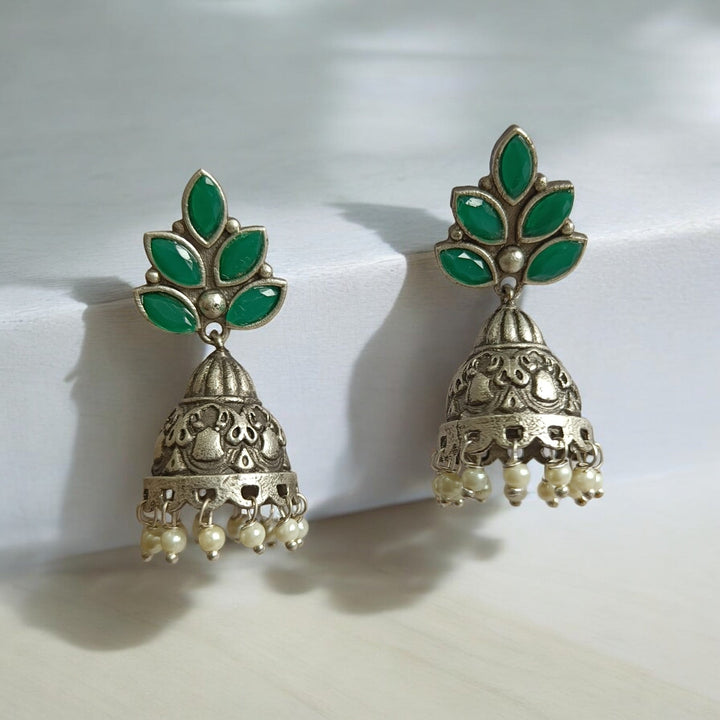 TELANAARI SILVER OXIDISED CLASSIC WHIMSY JHUMKI EARRINGS BHAGYASHRI