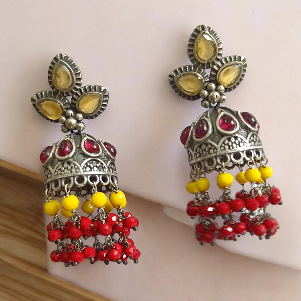 TELANAARI SILVER OXIDISED CLASSIC WHIMSY JHUMKI EARRINGS CHAKRIYA