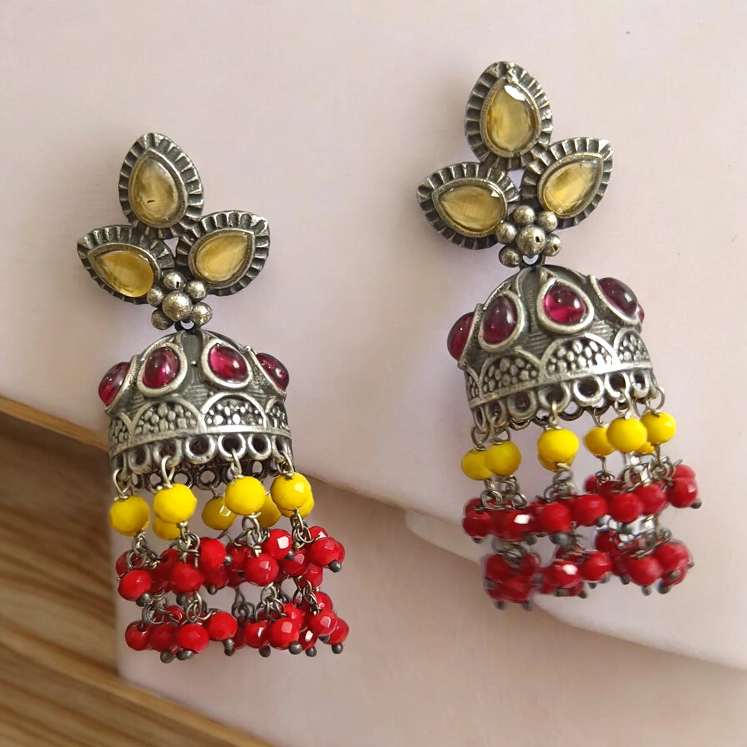 TELANAARI SILVER OXIDISED CLASSIC WHIMSY JHUMKI EARRINGS CHAKRIYA