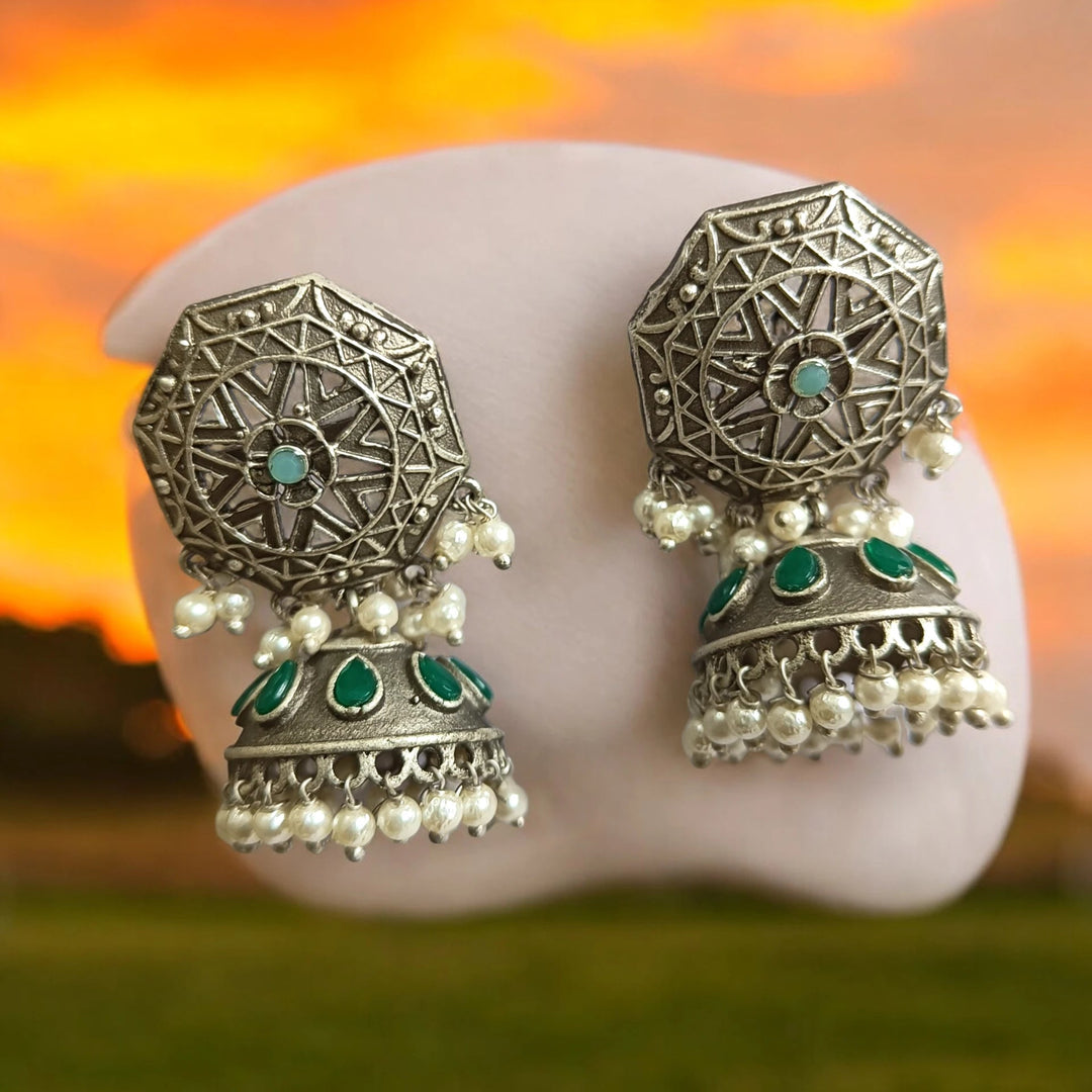 TELANAARI SILVER OXIDISED CLASSIC WHIMSY JHUMKI EARRINGS PRANSI [product_variant]- TelaNaari