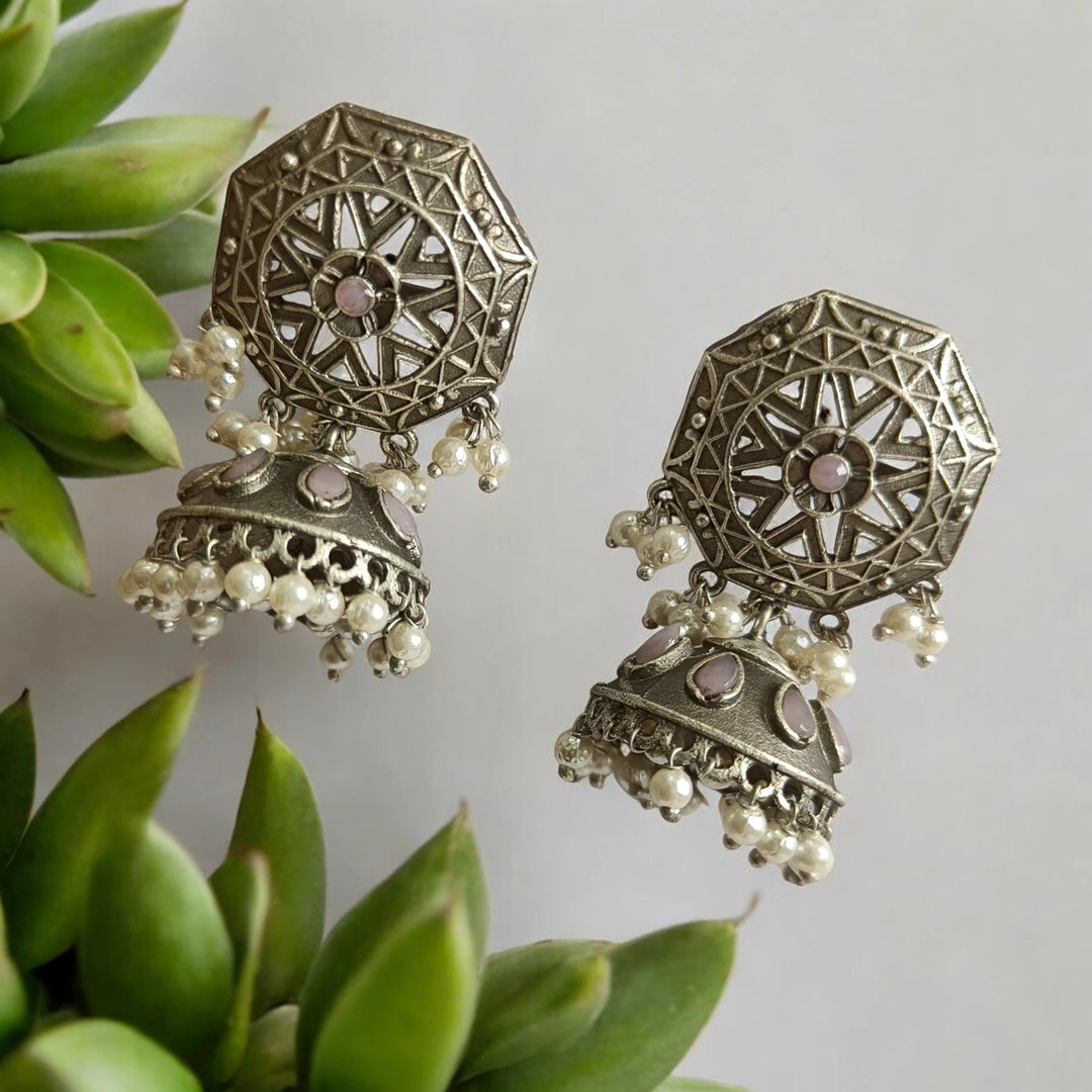 TELANAARI SILVER OXIDISED CLASSIC WHIMSY JHUMKI EARRINGS PRANSI