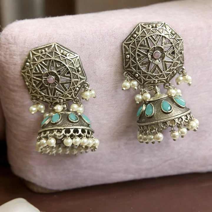 TELANAARI SILVER OXIDISED CLASSIC WHIMSY JHUMKI EARRINGS PRANSI