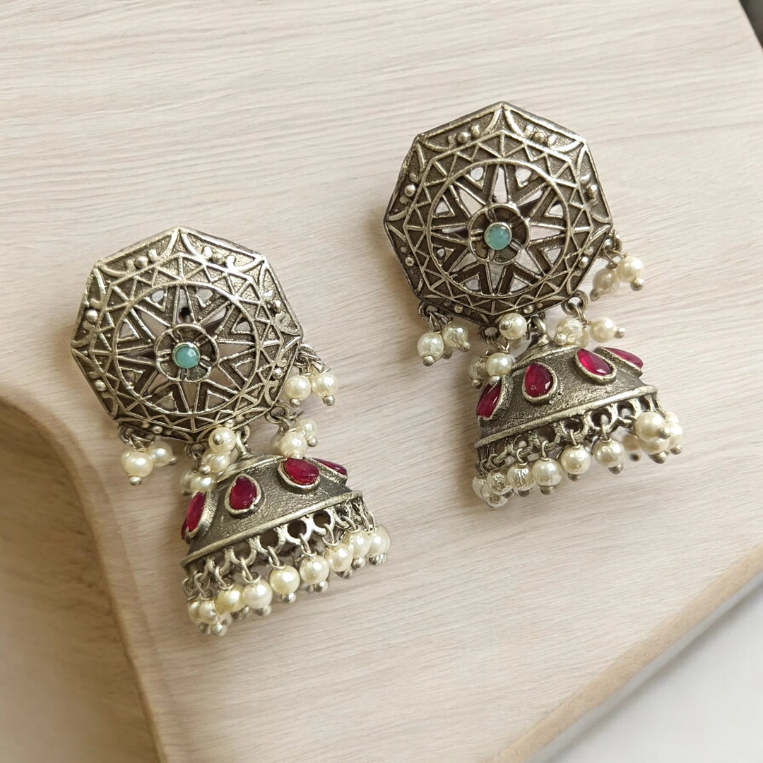 TELANAARI SILVER OXIDISED CLASSIC WHIMSY JHUMKI EARRINGS PRANSI