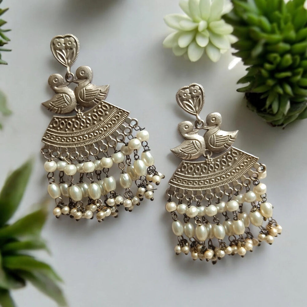 TELANAARI SILVER OXIDISED ETHNIC GRACE EARRINGS MANASVINI