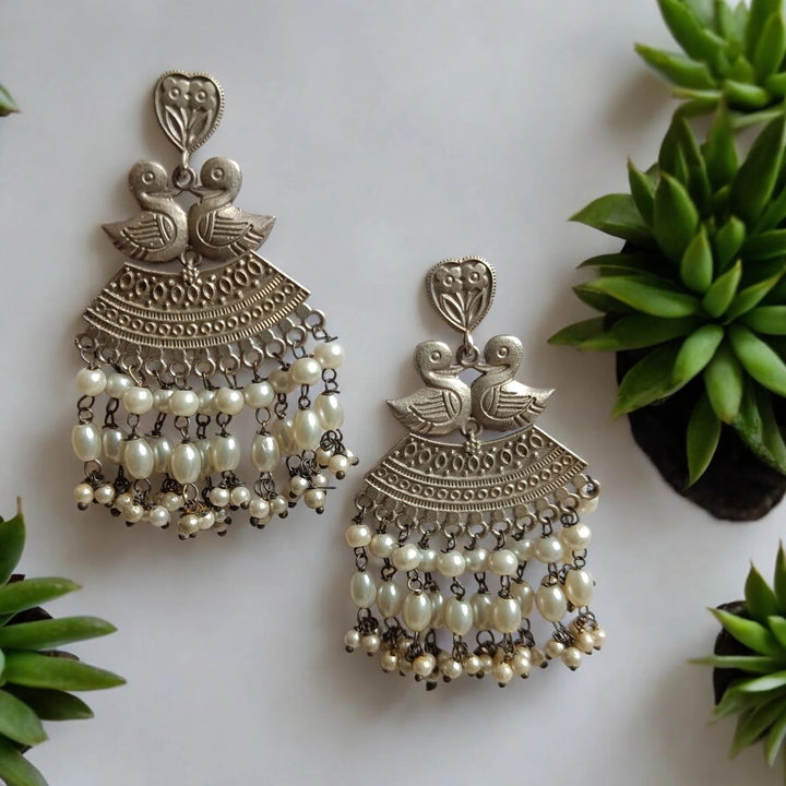 TELANAARI SILVER OXIDISED ETHNIC GRACE EARRINGS MANASVINI