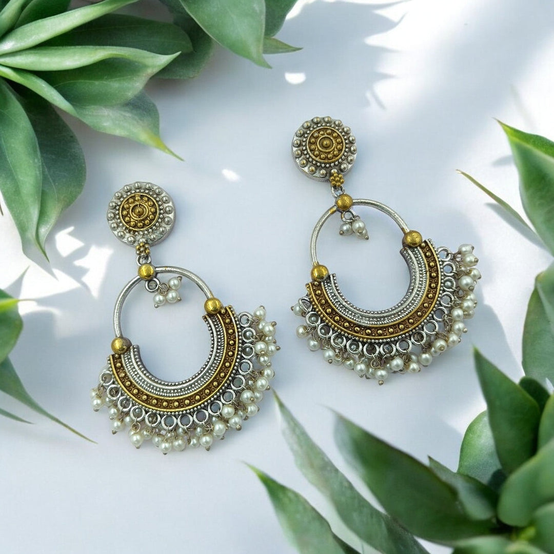 AADITA SILVER OXIDISED DANGLER EARRINGS