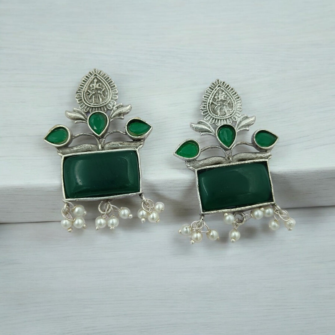 TIMELESS BEAUTY AANANYA SILVER OXIDISED PEARL EARRINGS