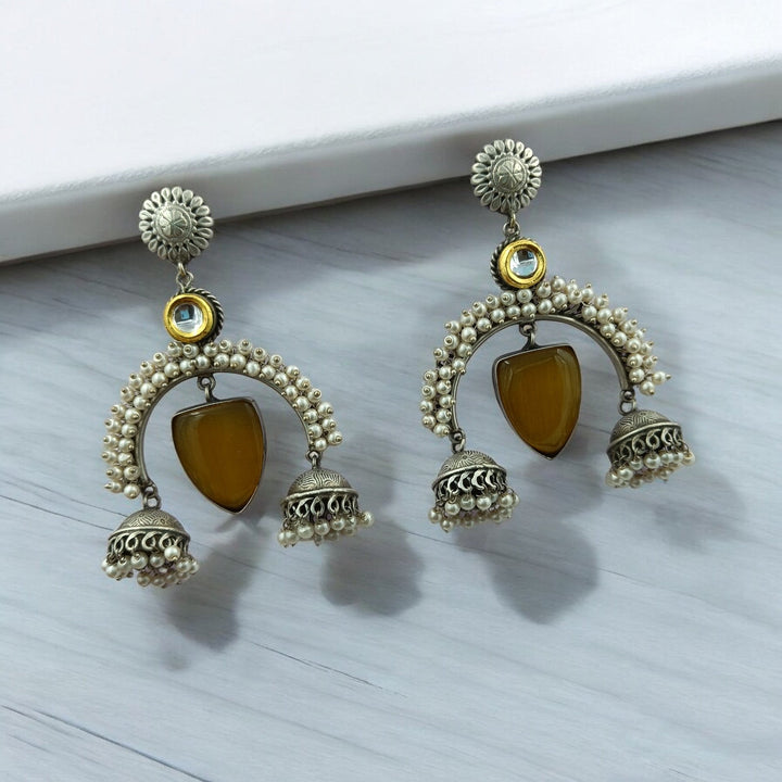 TIMELESS BEAUTY AARYA SILVER OXIDISED JHUMKI EARRINGS [product_variant]- TelaNaari