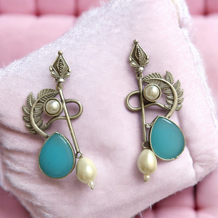 TIMELESS ELEGANCE AANYA SILVER OXIDISED PEARL EARRINGS [product_variant]- TelaNaari