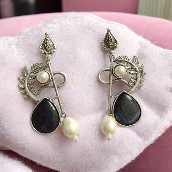 TIMELESS ELEGANCE AANYA SILVER OXIDISED PEARL EARRINGS [product_variant]- TelaNaari