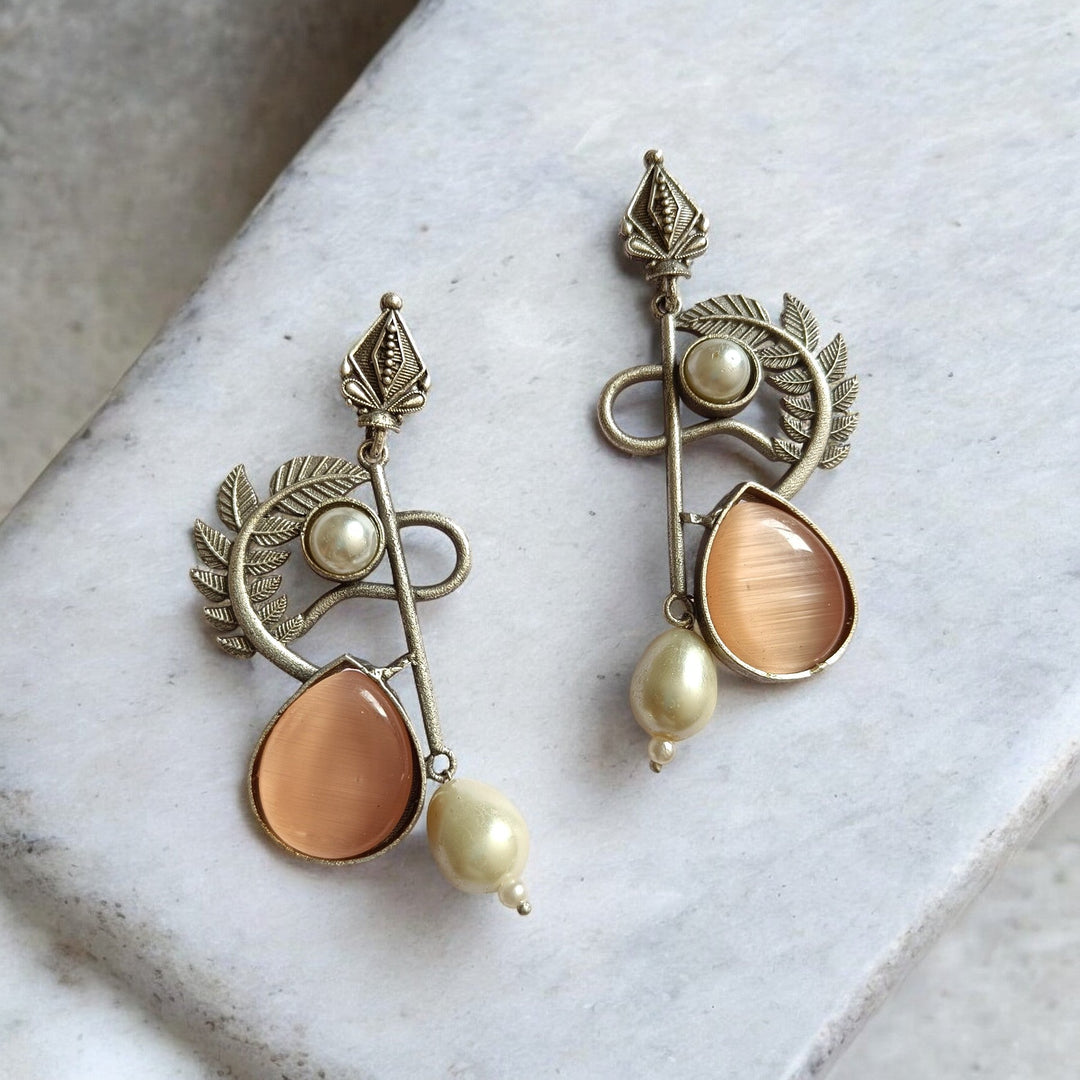 TIMELESS ELEGANCE AANYA SILVER OXIDISED PEARL EARRINGS [product_variant]- TelaNaari