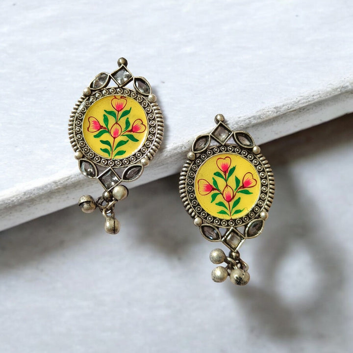 TIMELESS ELEGANCE AAPSI HAND PAINTED SILVER PLATED OXIDISED EARRINGS [product_variant]- TelaNaari