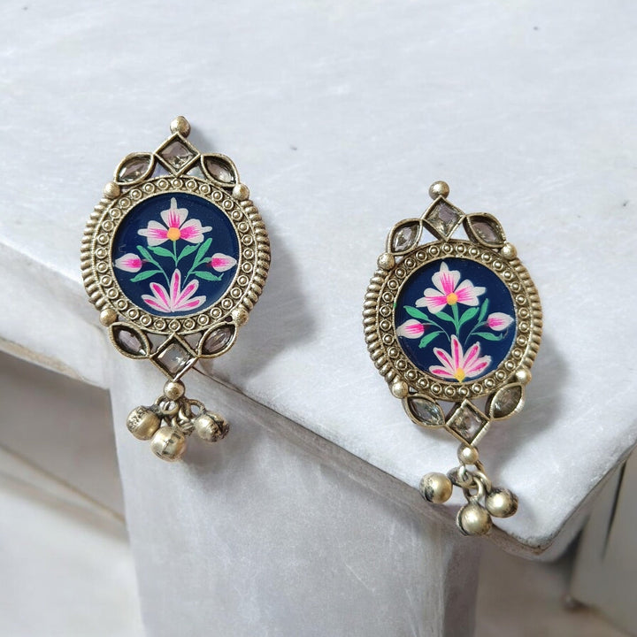 TIMELESS ELEGANCE AAPSI HAND PAINTED SILVER PLATED OXIDISED EARRINGS [product_variant]- TelaNaari