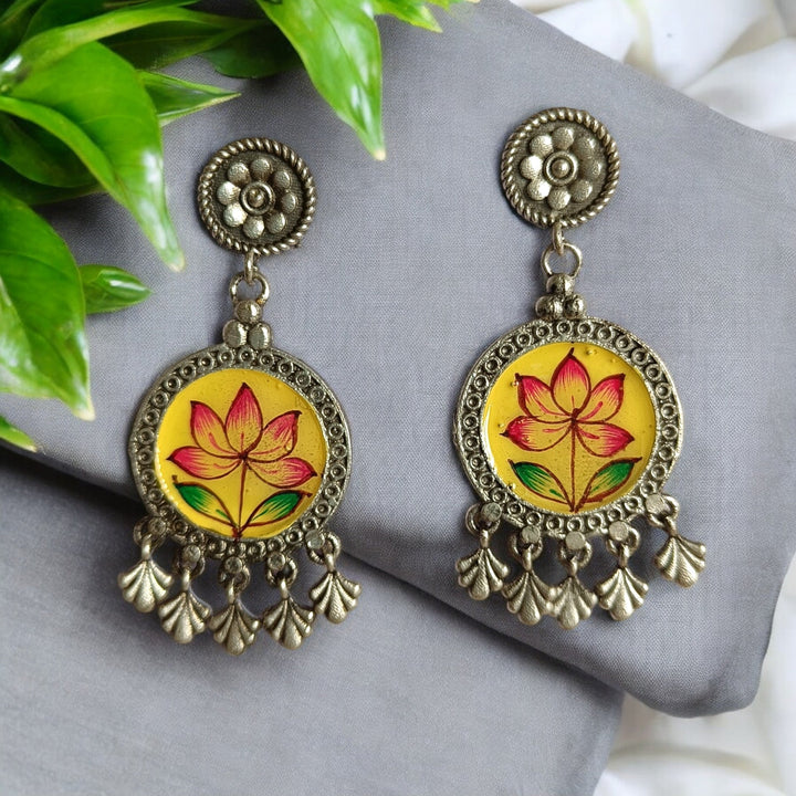 TIMELESS ELEGANCE AARA HAND PAINTED SILVER PLATED OXIDISED EARRINGS [product_variant]- TelaNaari