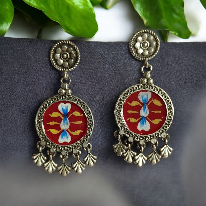 TIMELESS ELEGANCE AARA HAND PAINTED SILVER PLATED OXIDISED EARRINGS [product_variant]- TelaNaari