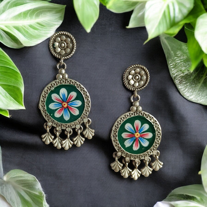 TIMELESS ELEGANCE AARA HAND PAINTED SILVER PLATED OXIDISED EARRINGS [product_variant]- TelaNaari