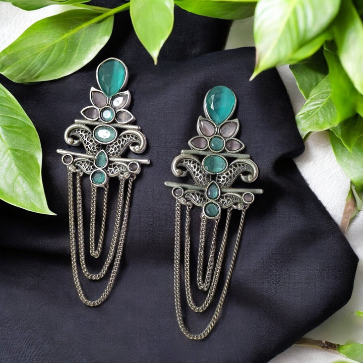 CLASSIC ELEGANT AARUSHI SILVER PLATED DANGLER EARRINGS [product_variant]- TelaNaari