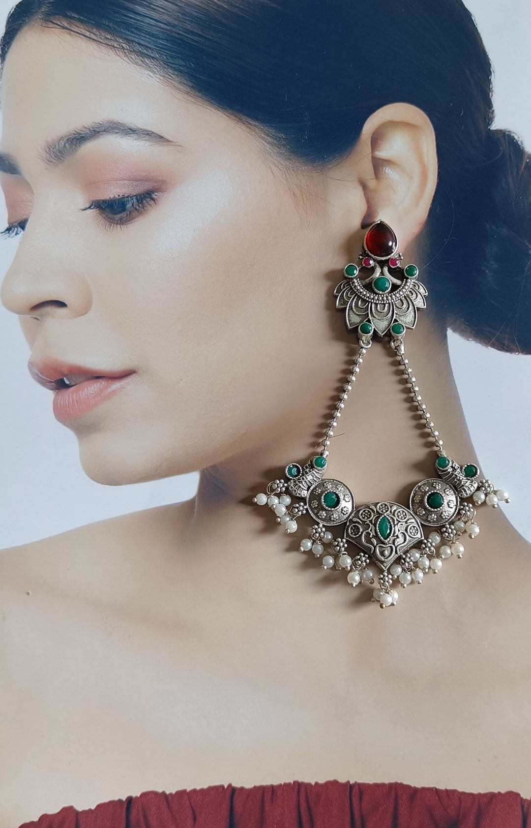 TIMELESS ELEGANCE AARADHYA OXIDISED SILVER PLATED EARRINGS [product_variant]- TelaNaari