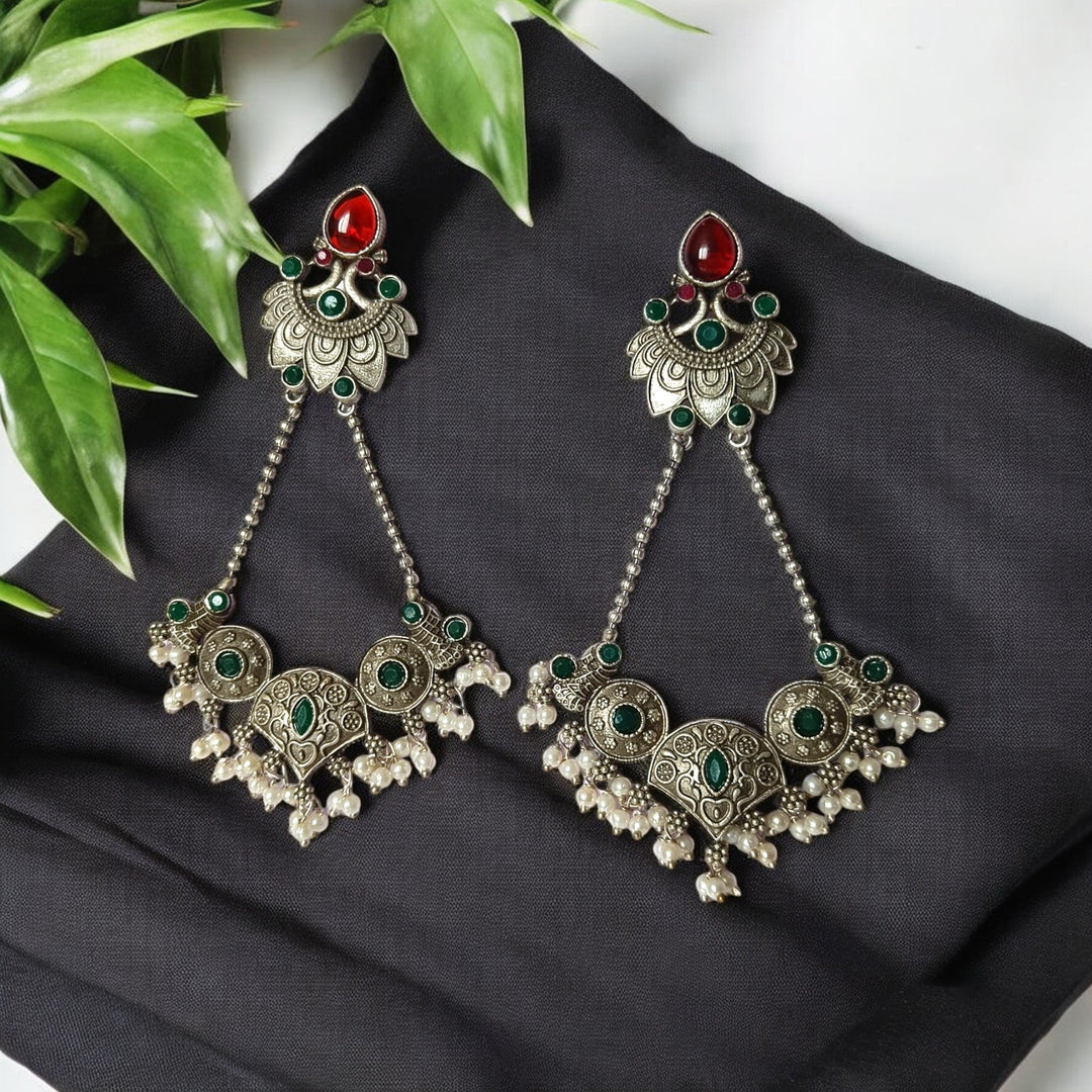 TIMELESS ELEGANCE AARADHYA OXIDISED SILVER PLATED EARRINGS [product_variant]- TelaNaari