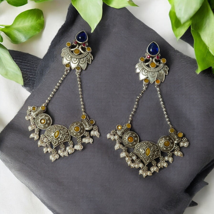 TIMELESS ELEGANCE AARADHYA OXIDISED SILVER PLATED EARRINGS [product_variant]- TelaNaari