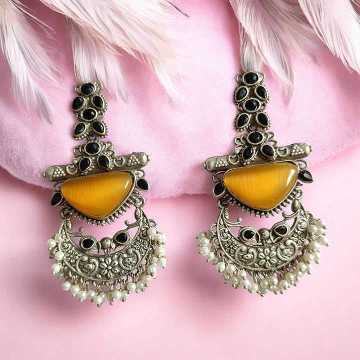 TIMELESS ELEGANCE AAROHI OXIDISED SILVER-PLATED CHANDBALI EARRINGS [product_variant]- TelaNaari