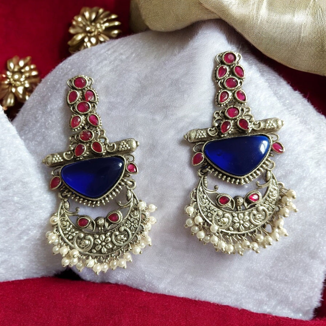 TIMELESS ELEGANCE AAROHI OXIDISED SILVER-PLATED CHANDBALI EARRINGS [product_variant]- TelaNaari