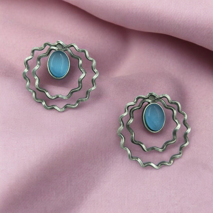 TIMELESS ELEGANT KAVYA SILVER OXIDISED STUD EARRINGS