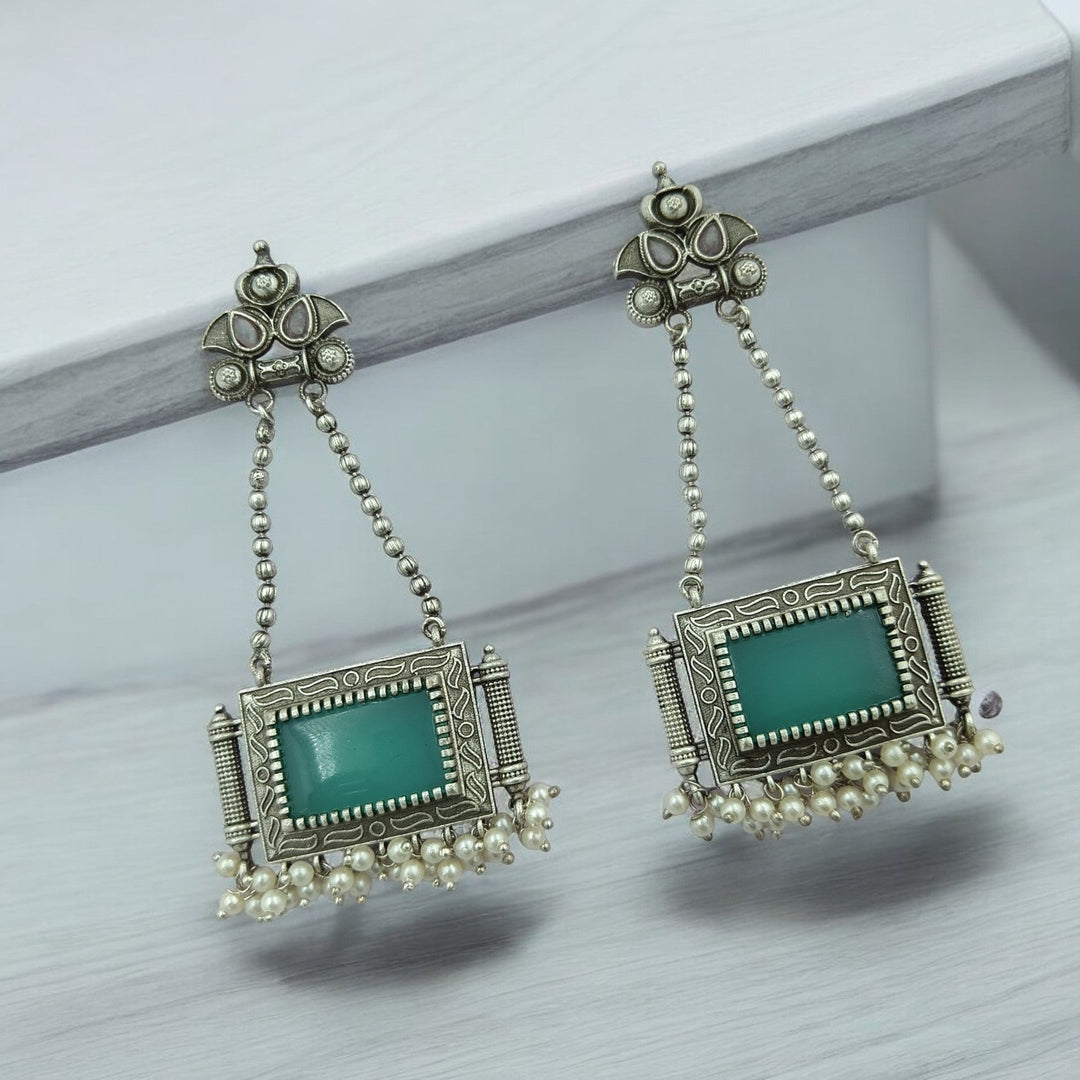 TIMELESS ELEGANT MANVI SILVER OXIDISED DANGLER EARRINGS