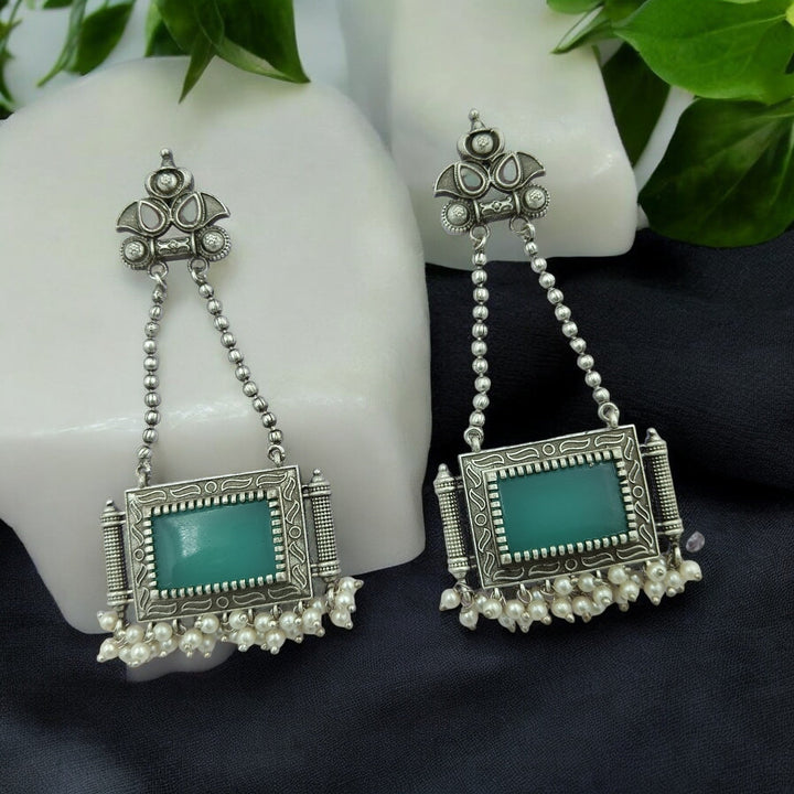 TIMELESS ELEGANT MANVI SILVER OXIDISED DANGLER EARRINGS