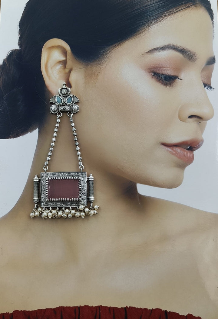 TIMELESS ELEGANT MANVI SILVER OXIDISED DANGLER EARRINGS