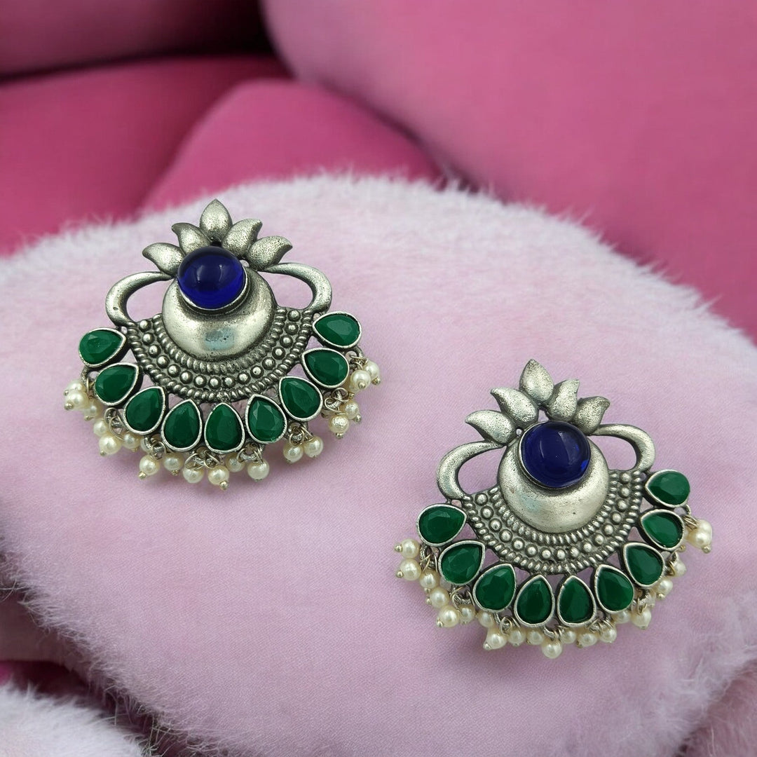 TIMELESS ELEGANT PRAGYA SILVER PEARL OXIDISED EARRINGS