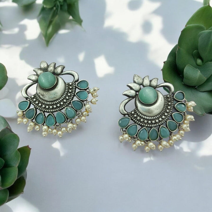 TIMELESS ELEGANT PRAGYA SILVER PEARL OXIDISED EARRINGS