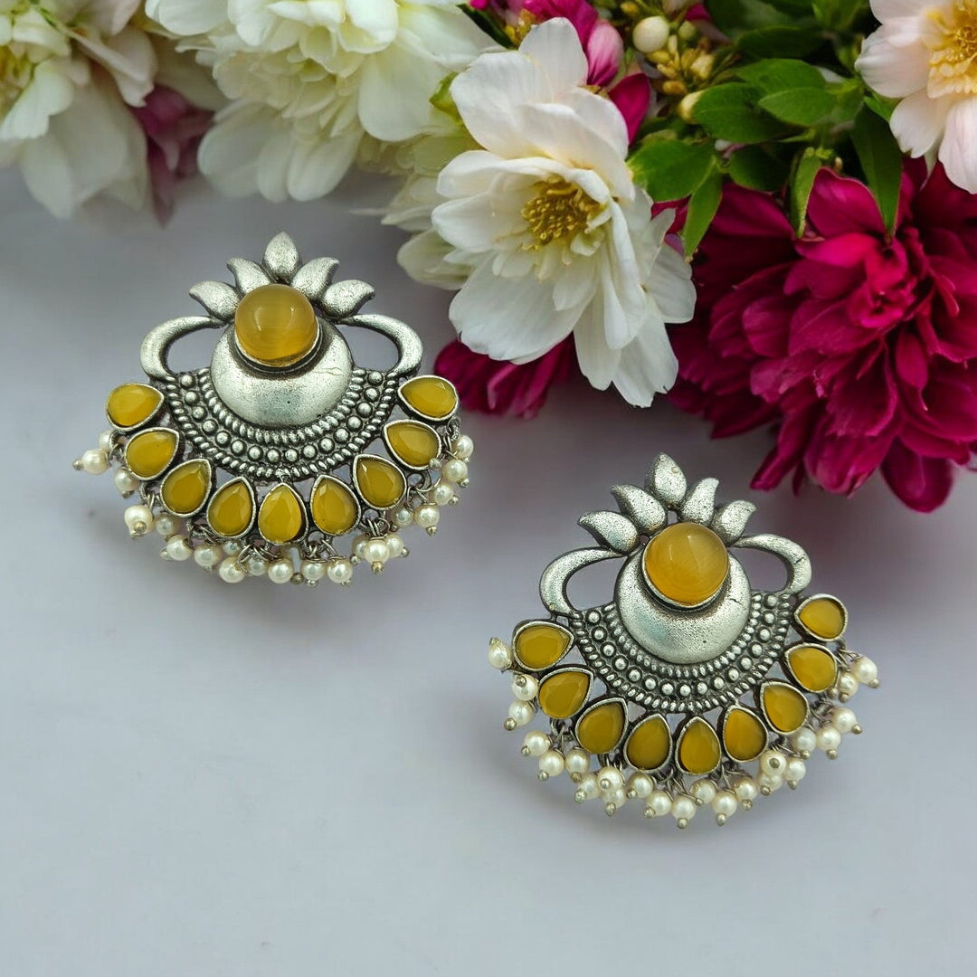 TIMELESS ELEGANT PRAGYA SILVER PEARL OXIDISED EARRINGS