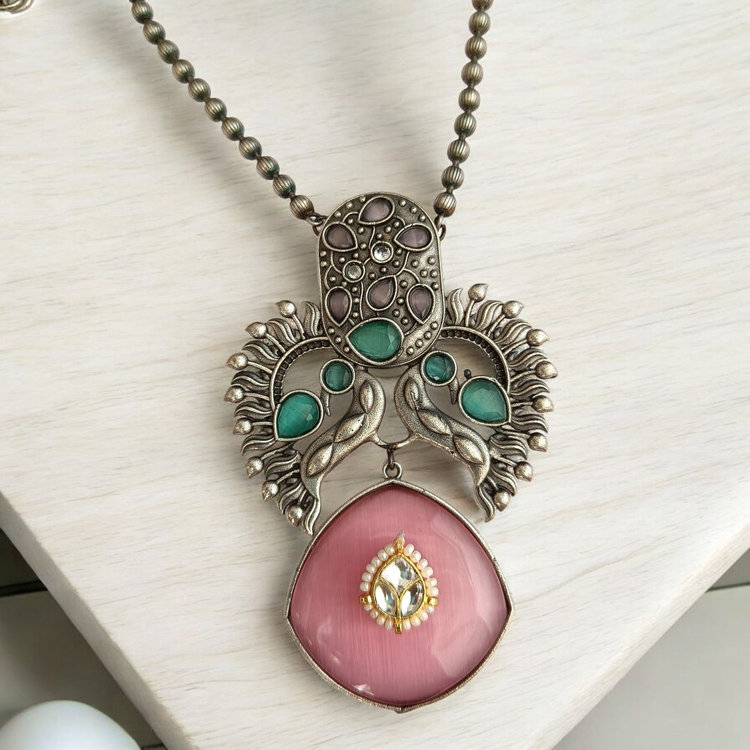 CLASSIC TIMELESS ERUM PINK SILVER PLATED NECKLACE SET