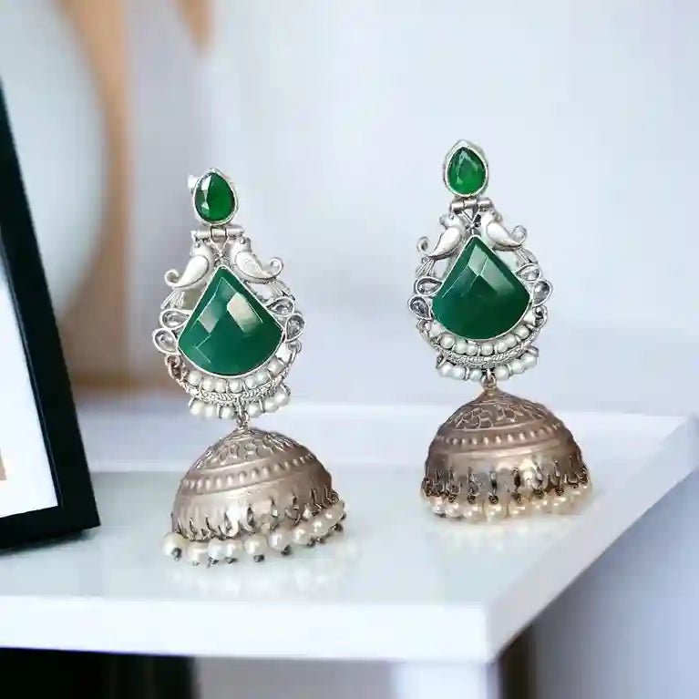 SILVER OXIDISED JHUMKA EARRINGS KAINA